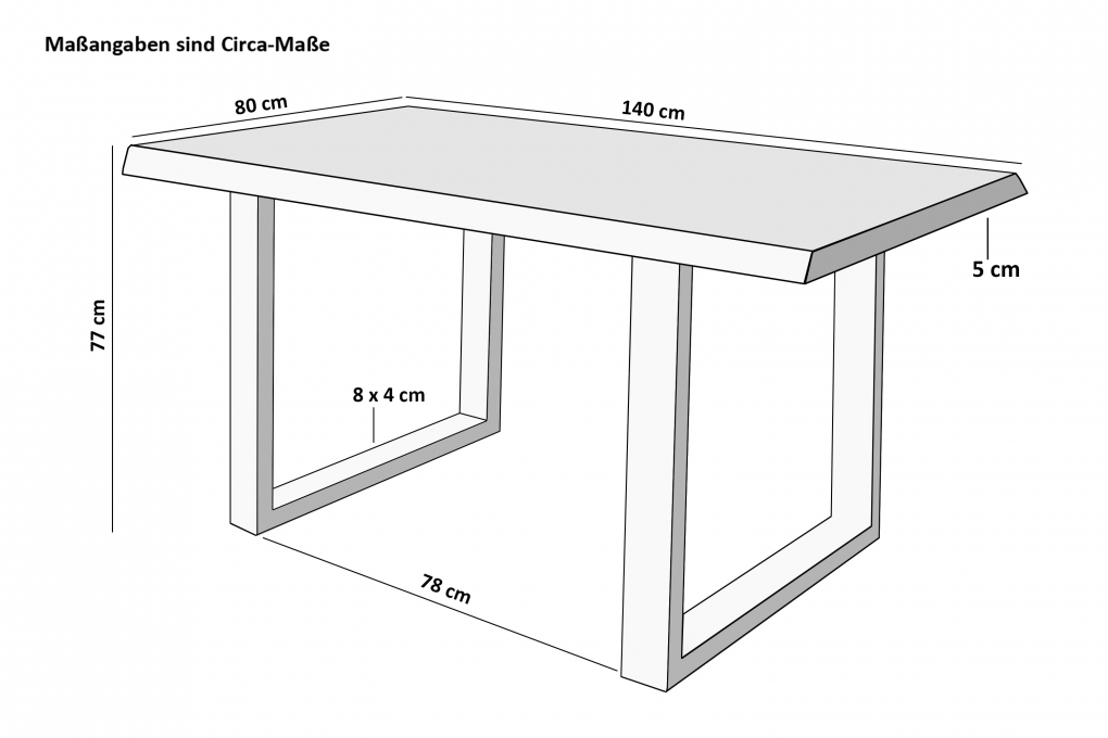 Esstisch Baumkante massiv Akazie Natur 140 x 80 U-Gestell silber CALI itemprop=