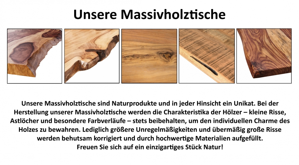 Esstisch Baumkante massiv Akazie Natur 160 x 85 U-Gestell schwarz CALI itemprop=