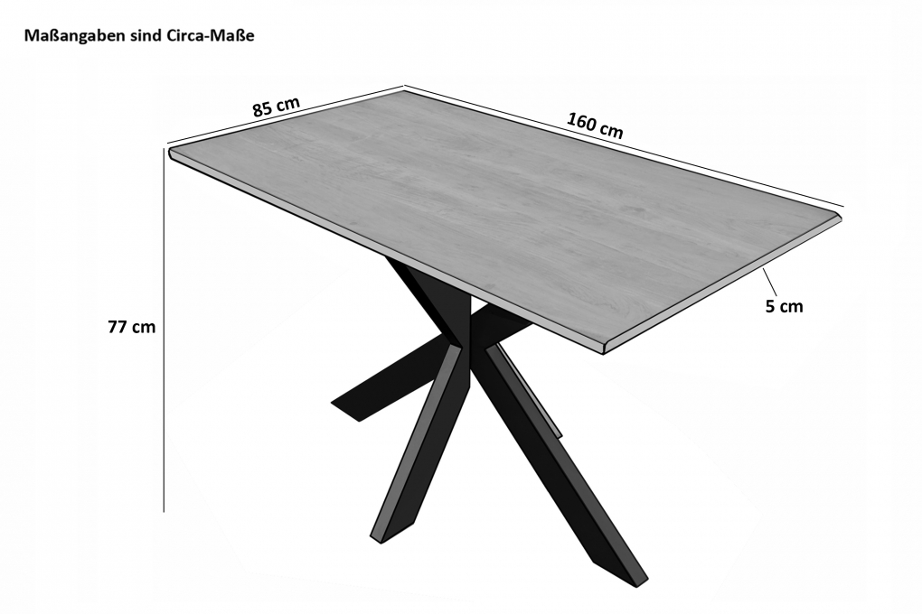 Esstisch Baumkante massiv Akazie Natur 160 x 85 Spider-Gestell schwarz CALI itemprop=