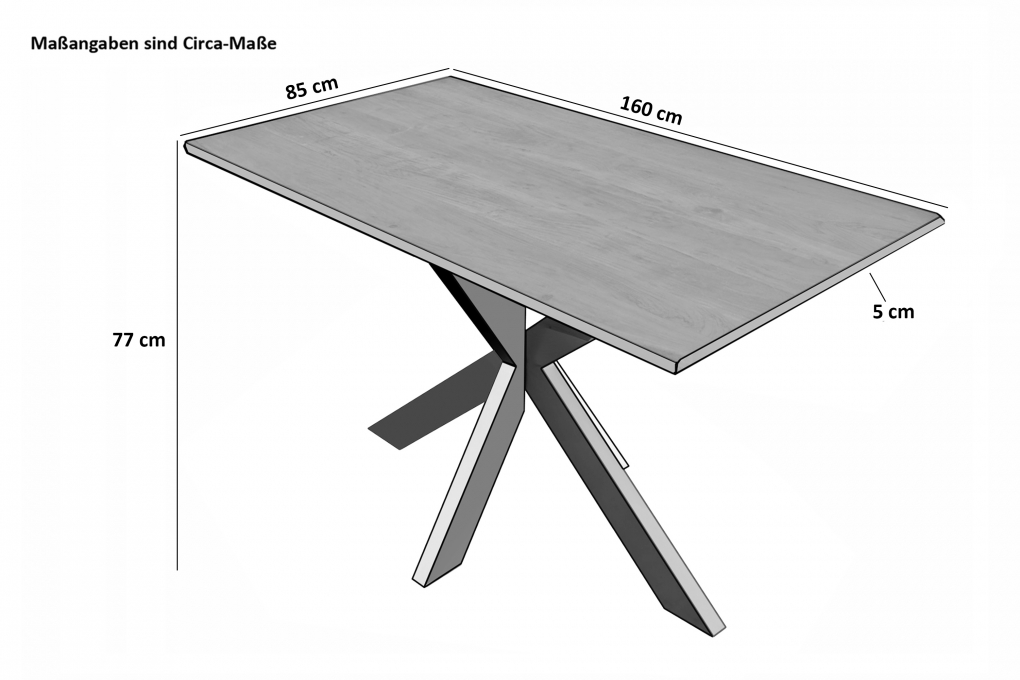 Esstisch Baumkante massiv Akazie Nussbaum 160 x 85 Spider-Gestell silber CALI itemprop=