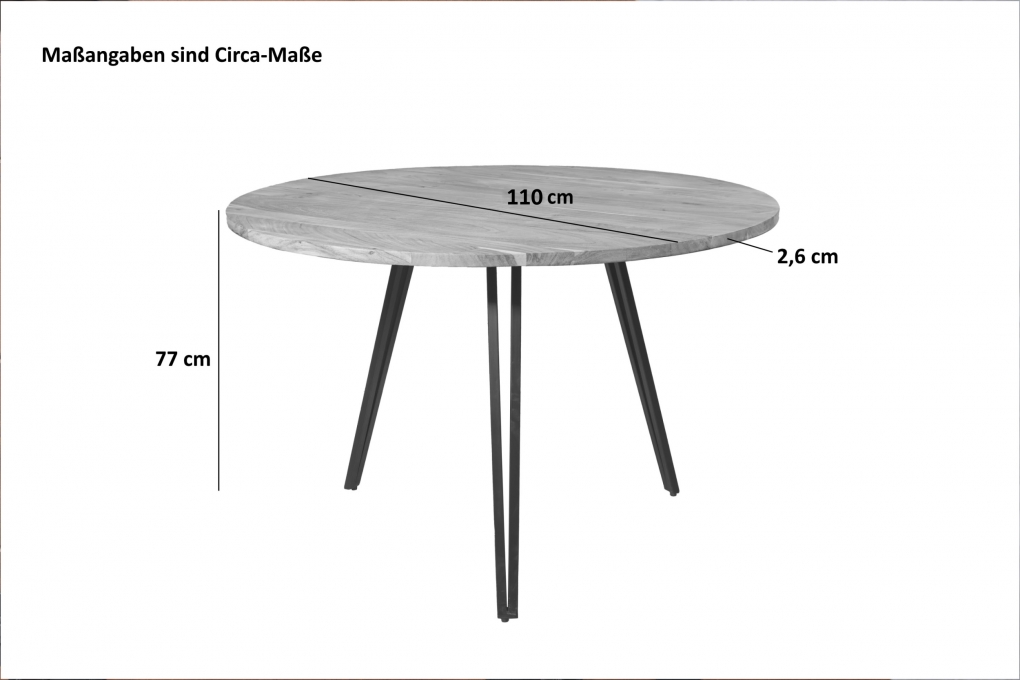 B-Ware Esszimmertisch rund gerade Kante massiv Akazie natur 110 cm Metallfuß schwarz INSA itemprop=