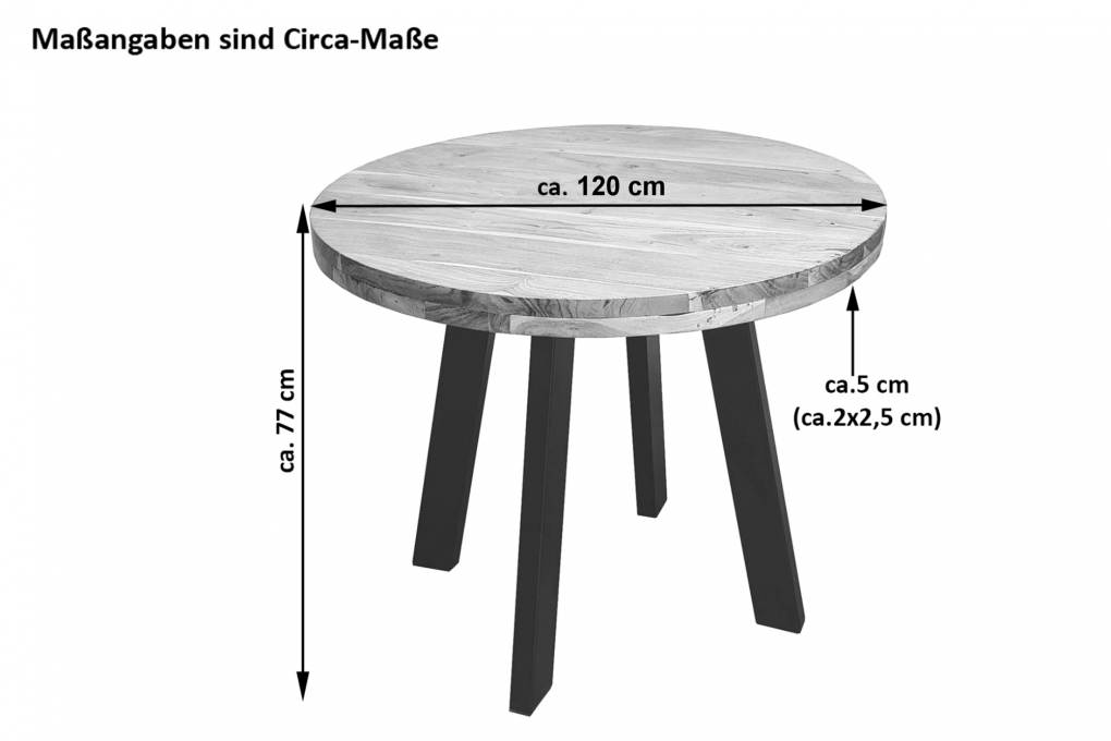 Esszimmertisch rund 120 cm Akazienholz naturfarben schwarz SOPHIA itemprop=