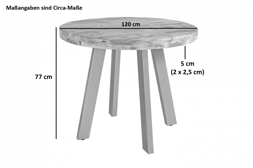 Esszimmertisch rund 120 cm Akazienholz naturfarben silber SOPHIA itemprop=