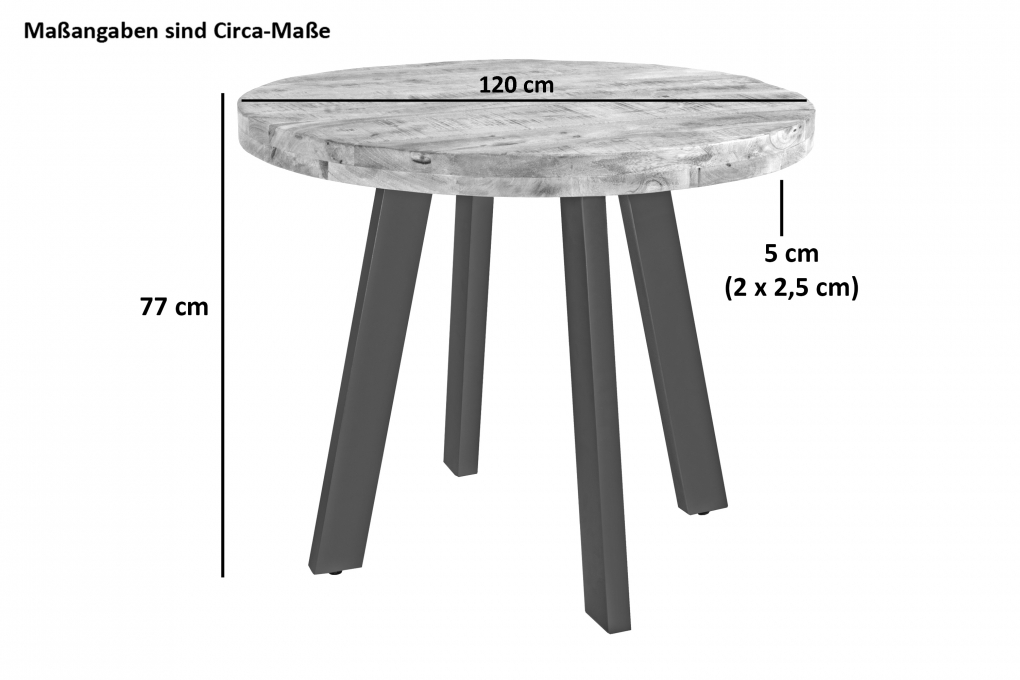 Esszimmertisch rund 120 cm Mangoholz naturfarben schwarz Adelina itemprop=