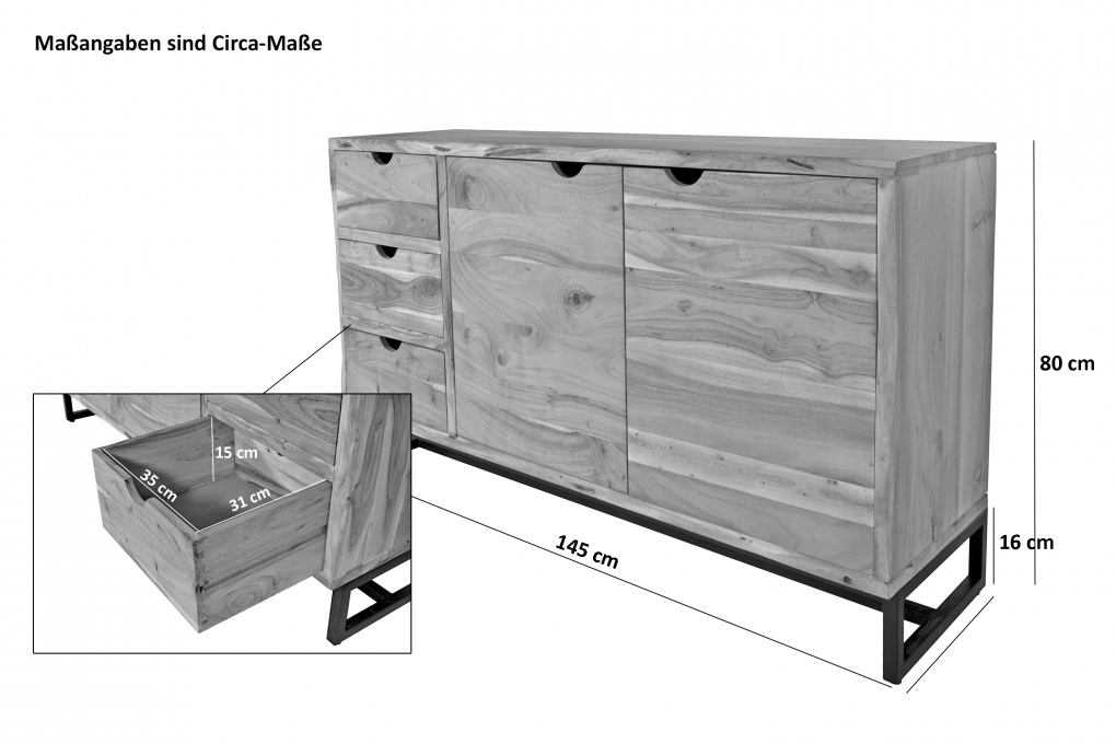 Sideboard Kommode Akazienholz nussbaumfarben massiv 145 x 80 cm Sukhothai itemprop=