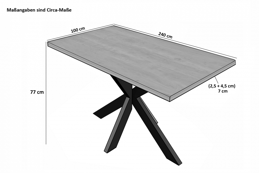 Esstisch Akazie Massiv naturfarben 240 x 100 cm gerade Kanten Spider-Gestell schwarz RIO itemprop=