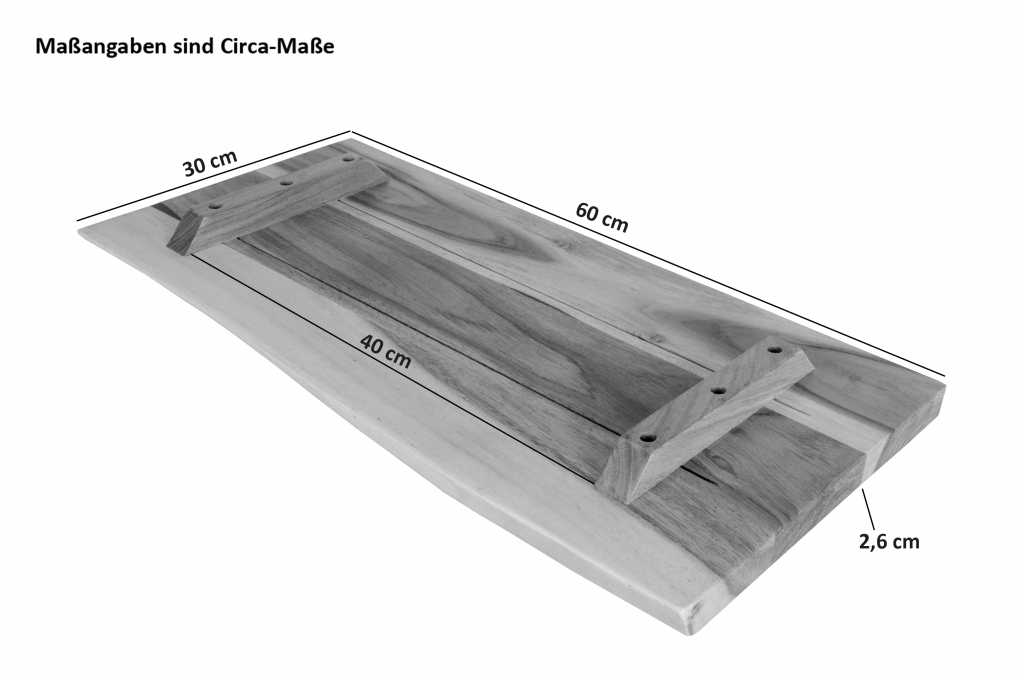Holzplatte Arya mit echter Baumkante (einseitig), 60 x 30 cm, Akazienholz nussbaum, massiv & lackiert itemprop=