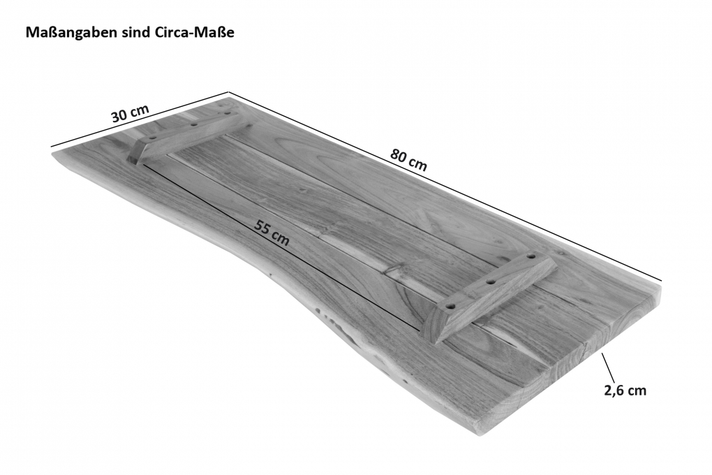 Holzplatte Arya mit echter Baumkante (einseitig), 80 x 30 cm, Akazienholz nussbaum, massiv & lackiert itemprop=