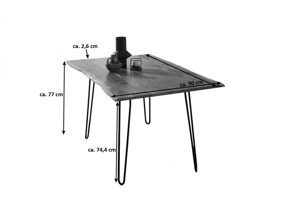 SAM® Esstisch Baumkante massiv Akazie nussbaum 90x90 Hairpin-Gestell silber HANNAH itemprop=