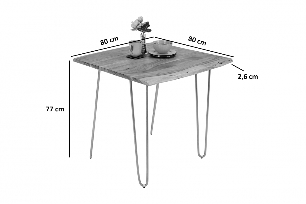 SAM® Esstisch Baumkante massiv Akazie natur 80x80 Hairpin-Gestell silber HANNAH itemprop=