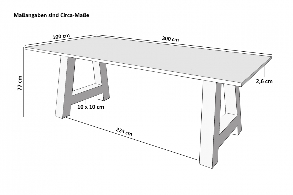 Esstisch 300 x 100 cm Akazie massiv naturfarben Schweizer Kante A-Gestell AMALIE itemprop=