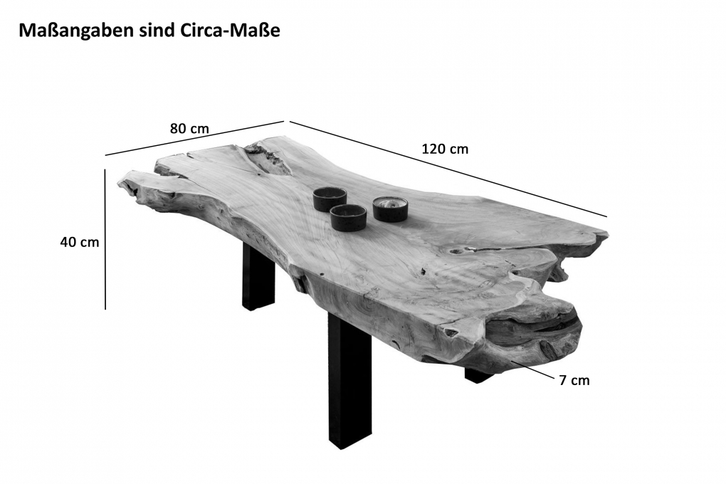 Couchtisch Beistelltisch massiv Teakholz naturbelassen 120x80x40 cm schwarz IBIZA itemprop=