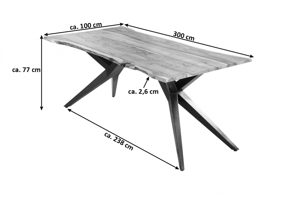 Esstisch Baumkante Akazie naturfarben 300 x 100 cm Airloft-Metallgestell schwarz CONNI itemprop=