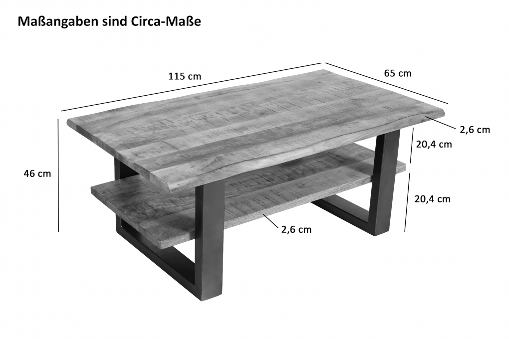 Couchtisch 115 x 65 cm massiv honigfarben Mango silber PATRICK itemprop=