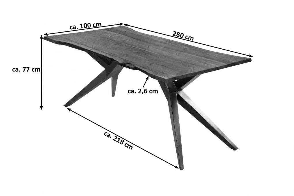 Esstisch Baumkante Akazie nussbaumfarben 280 x 100 cm Airloft-Metallgestell schwarz CONNI itemprop=