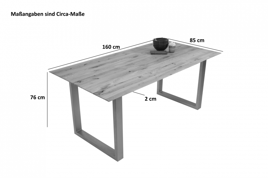 Esszimmertisch Schweizer Kante massiv & geölt Eiche 160x85 schwarz U-Gestell Lotte itemprop=