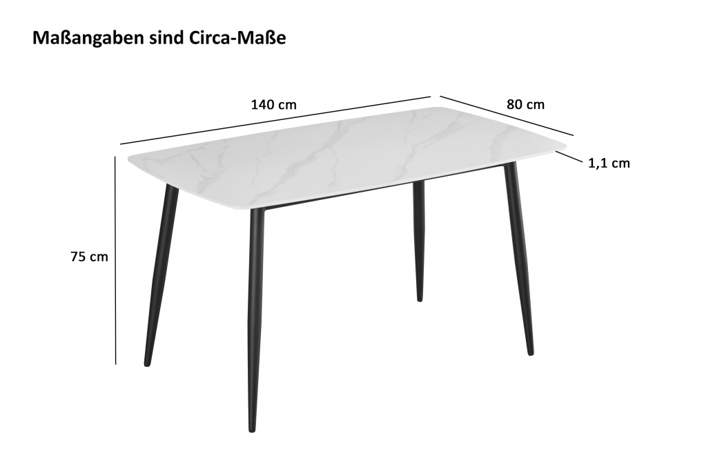 Esstisch Keramik weiß 140 x 80 Vierfuß-Gestell schwarz MILANO itemprop=