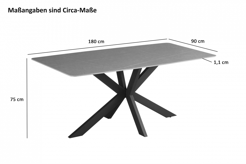 Esstisch Keramik grau 180x90 Spider-Gestell CREMONA itemprop=