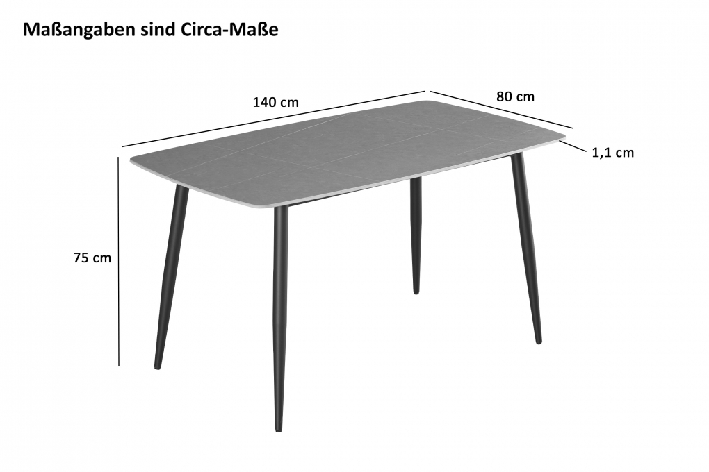 Esstisch Keramik grau 140 x 80 Vierfuß-Gestell schwarz MILANO itemprop=