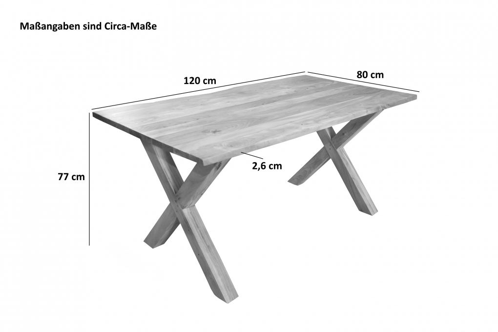 Esstisch Akazie nussbaumfarben 120 x 80 cm X-Holzgestell MURCIA itemprop=