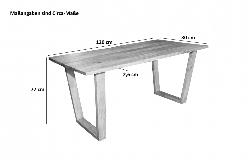 Esstisch Baumkante massiv Akazie natur 120 x 80 V-Holzgestell naturfarben GIRONA itemprop=