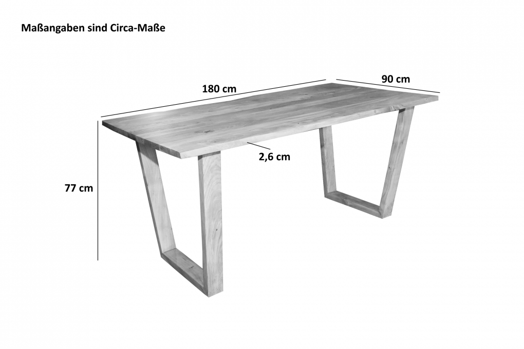 Esstisch Baumkante massiv Akazie natur 180 x 90 V-Holzgestell naturfarben GIRONA itemprop=