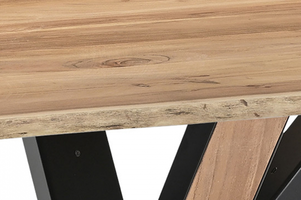 Esstisch Baumkante massiv Akazie natur 140 x 80 Metall Spider-Gestell schwarz außen Holz MIAMI itemprop=