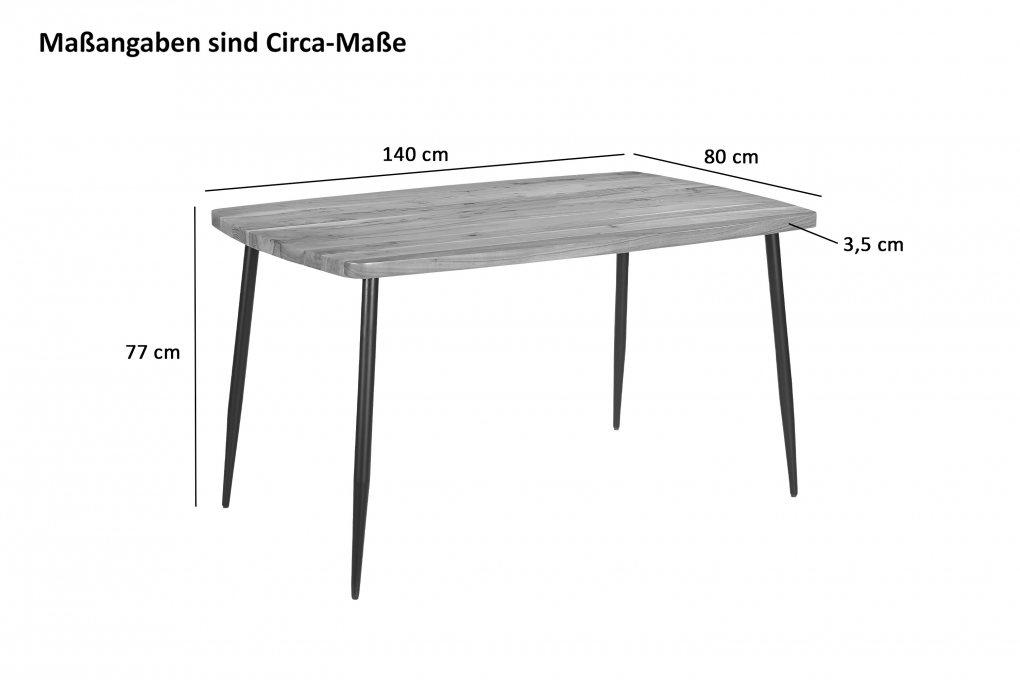 Esstisch Gerade Kante 140 x 80 cm Akazie massiv naturfarben Metallgestell Schwarz IRENE itemprop=