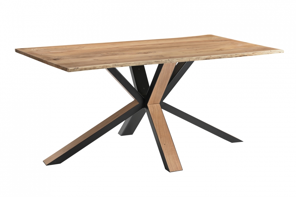 Esstisch Baumkante massiv Akazie natur 180 x 90 Metall Spider-Gestell schwarz außen Holz MIAMI itemprop=