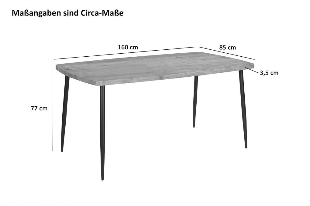 Esstisch Gerade Kante 160 x 85 cm Akazie massiv naturfarben Metallgestell Schwarz IRENE itemprop=