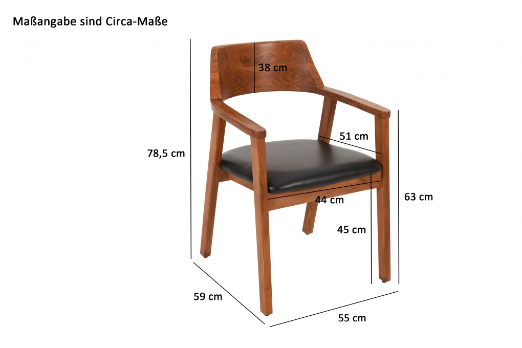 Esszimmerstuhl massive Akazie nuss Sitz Echtleder schwarz ANGEL (6er-Set) itemprop=