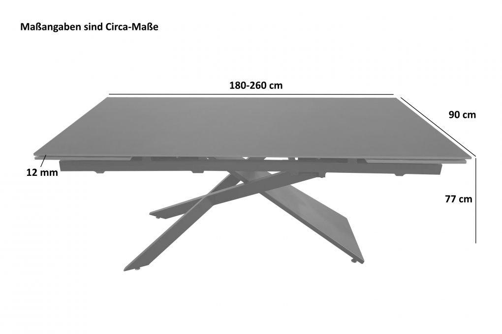 Esstisch Keramik dunkelgrau 180(260) x 90 ausziehbar Mikado-Gestell schwarz MAYA itemprop=