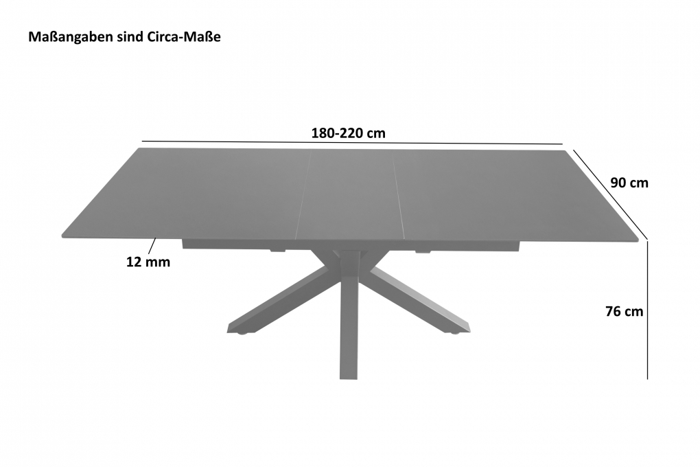 Esstisch Keramik dunkelgrau 180(220) x 90 ausziehbar Spider-Gestell schwarz MILLIE itemprop=