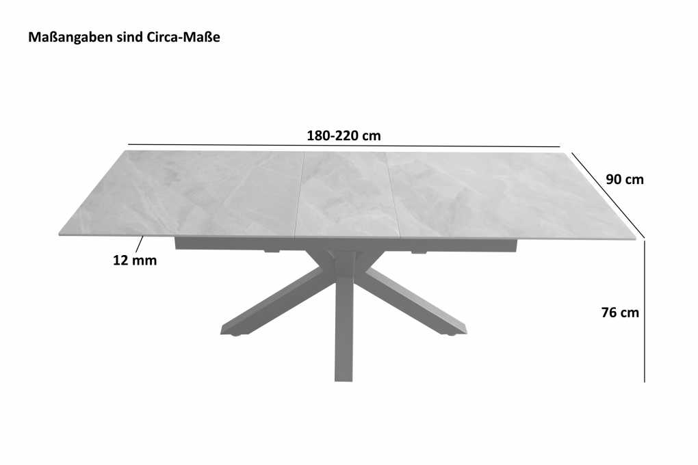 Esstisch Keramik hellgrau 180(220) x 90 ausziehbar Spider-Gestell schwarz MILLIE itemprop=