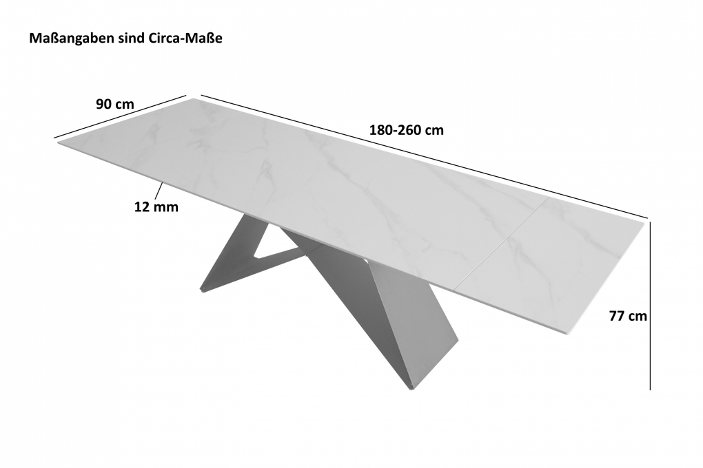 Esstisch Keramik weiß 180(220) x 90 ausziehbar Butterfly-Gestell schwarz MIA itemprop=