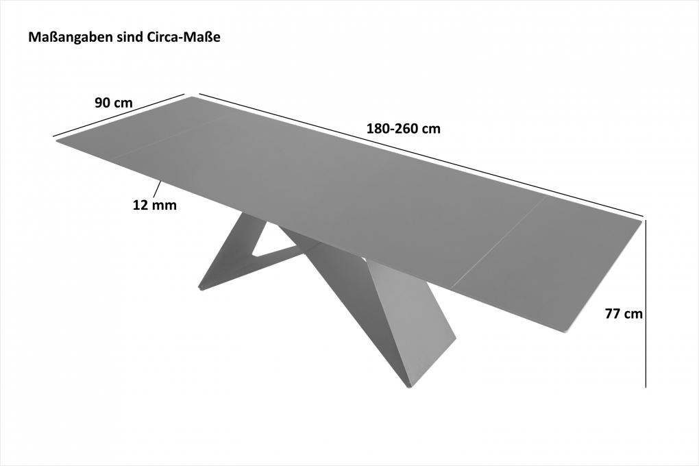 Esstisch Keramik grau 180(220) x 90 ausziehbar Butterfly-Gestell schwarz MIA itemprop=