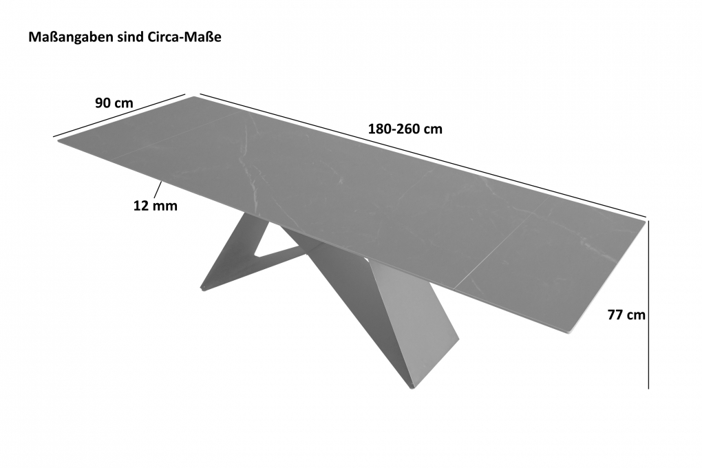 Esstisch Keramik schwarz 180(220) x 90 ausziehbar Butterfly-Gestell schwarz MIA itemprop=