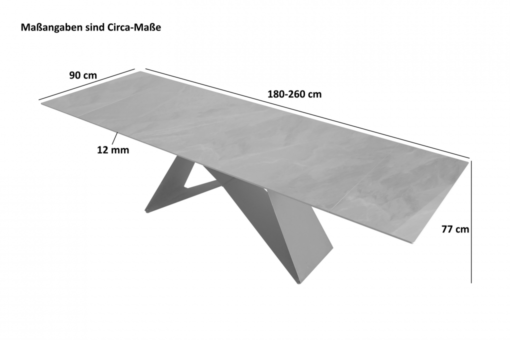 Esstisch Keramik hellgrau 180(220) x 90 ausziehbar Butterfly-Gestell schwarz MIA itemprop=