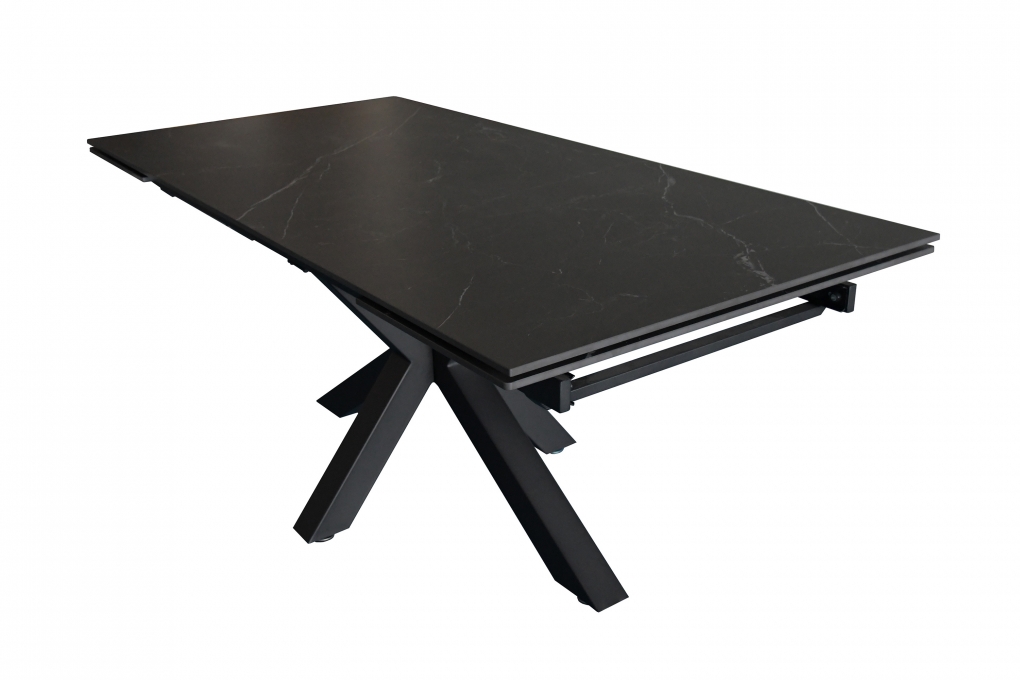 Esstisch Keramik schwarz 180(260) x 90 Ansteckplatten Spider-Gestell schwarz MIMO itemprop=