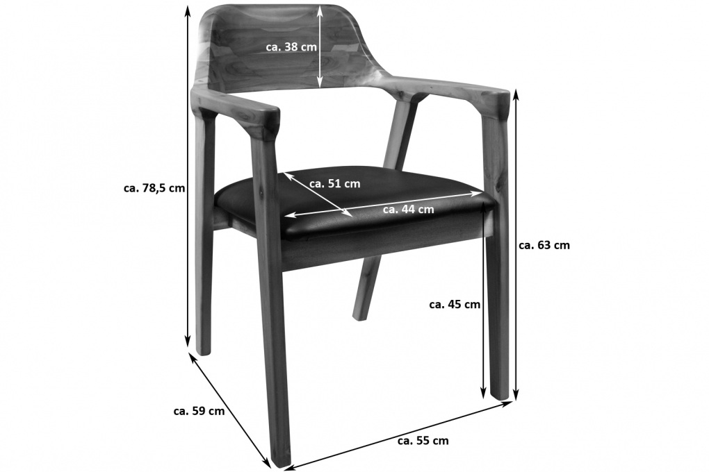 Esszimmerstuhl massive Akazie nuss Sitz Echtleder schwarz ANGEL (2er-Set) itemprop=