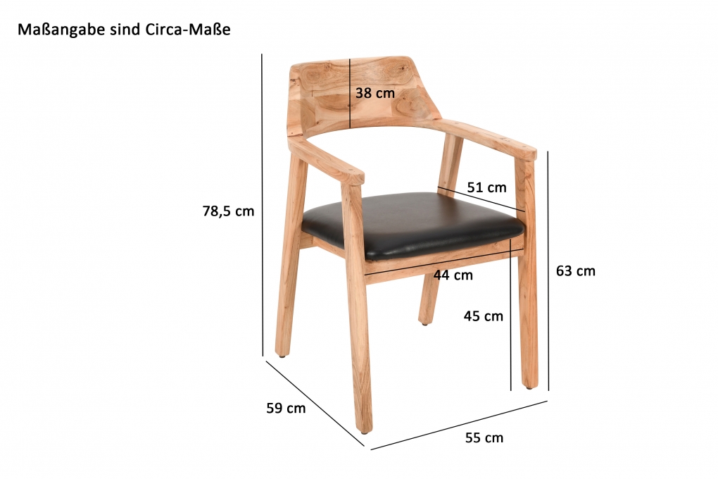 Esszimmerstuhl massive Akazie natur Sitz Echtleder schwarz ANGEL (2er-Set) itemprop=
