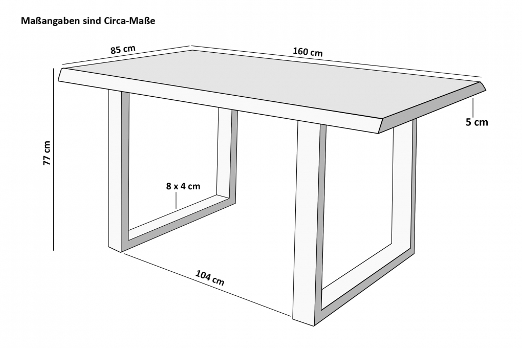 Esstisch Baumkante massiv Mango 160 x 85 U-Gestell schwarz CALI itemprop=