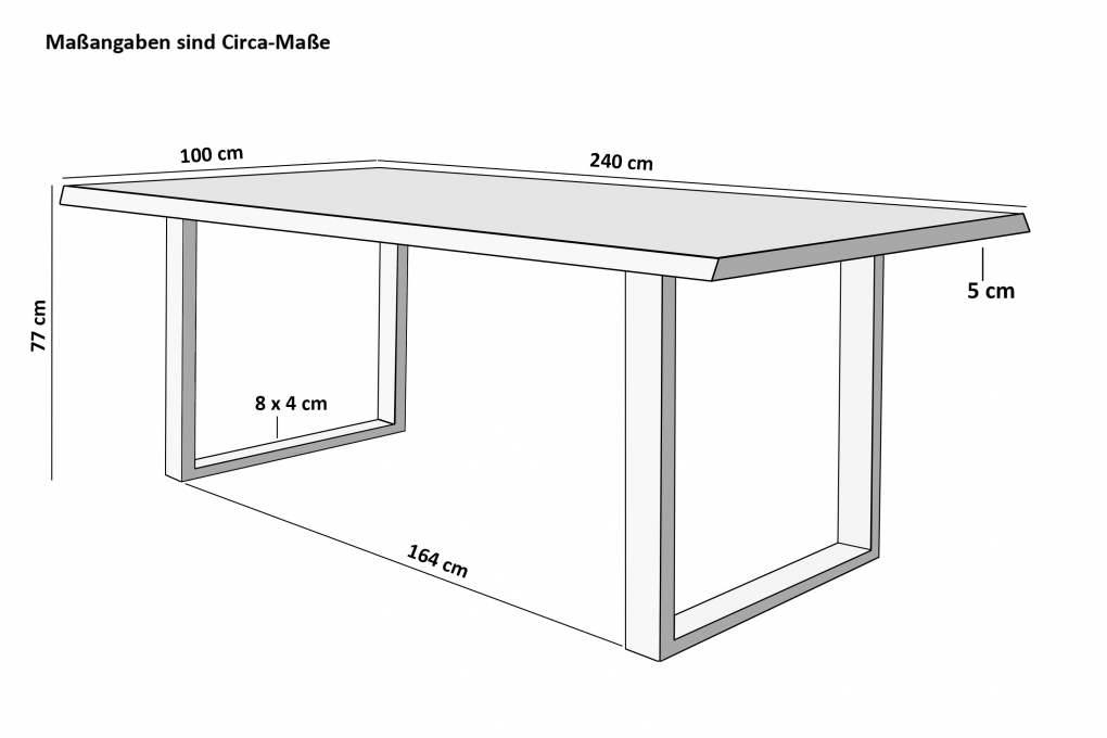 Esstisch Baumkante massiv Mango 240 x 100 U-Gestell schwarz CALI itemprop=