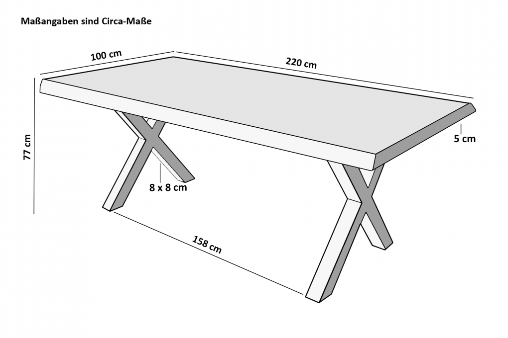 Esstisch Baumkante massiv Mango 220 x 100 X-Gestell schwarz CALI itemprop=