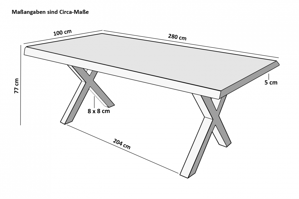 Esstisch Baumkante massiv Mango 280 x 100 X-Gestell schwarz CALI itemprop=