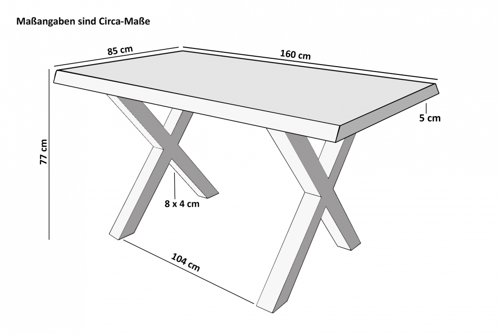 Esstisch Baumkante massiv Mango 160 x 85 X-Gestell silber CALI itemprop=