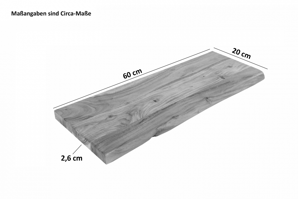 Steckboard mit Baumkante Wandregal Akazie massiv eichefarben lackiert 60 x 20 Amanda itemprop=