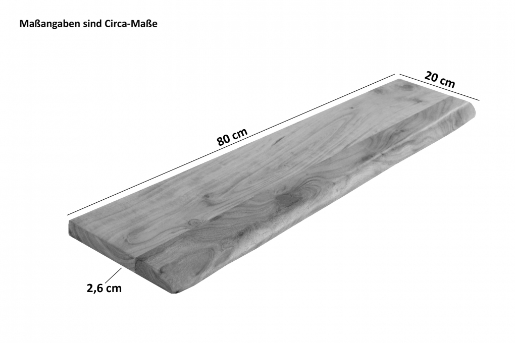 Steckboard mit Baumkante Wandregal Akazie massiv eichefarben lackiert 80 x 20 Amanda itemprop=