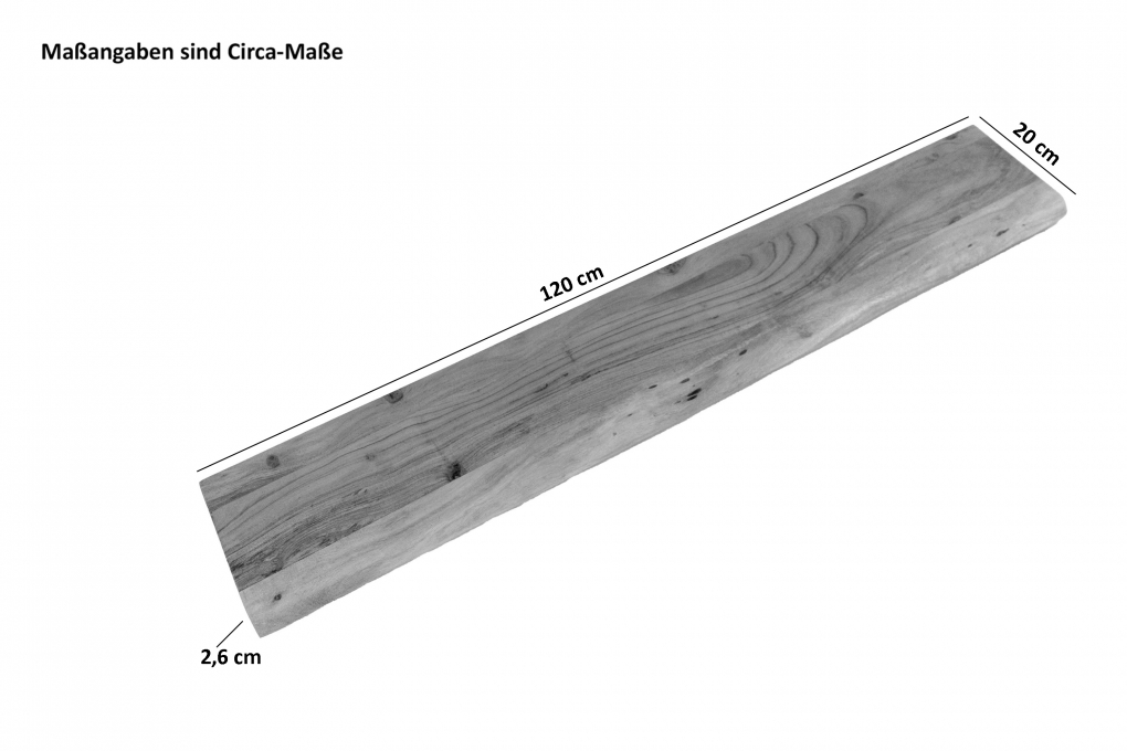 Steckboard mit Baumkante Wandregal Akazie massiv eichefarben lackiert 120 x 20 Amanda itemprop=