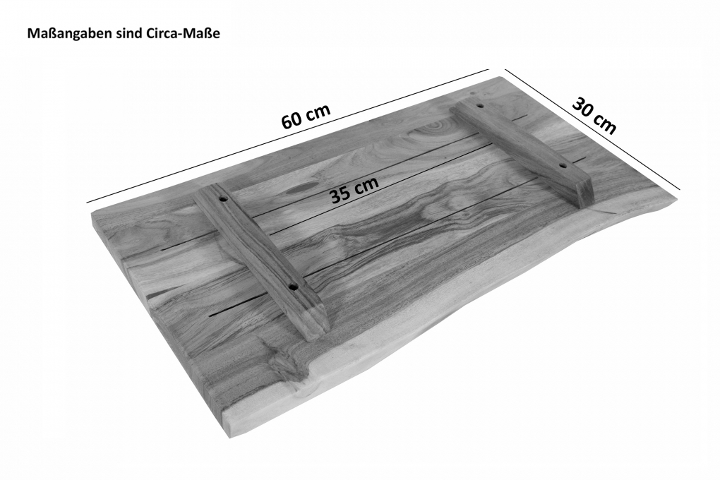 Holzplatte Arya mit echter Baumkante (einseitig), 60 x 30 cm, Akazienholz eichefarben, massiv & lackiert itemprop=